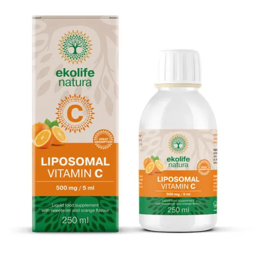 ekolife-C250ml-orange-2023.jpg Ekolife Natura Liposomalni Vitamin C 250 ml - sa okusom narandže - Image 1