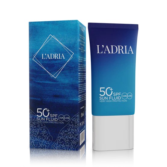 spf_and_box1_579ffd2d-551e-4243-8782-d77d36169cd6 Sun fluid SPF 50+ Ladria - lagani fluid za sve tipove kože, mat blur finish na koži, vrlo visoka zaštita širokog spektra - Image 1